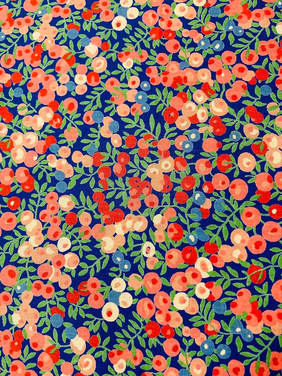A Beautiful 1980’s Vintage Red and Blue ‘Wiltshire Berry’. This lovely Liberty Tana Lawn Is cut to a generous 17 x 10”