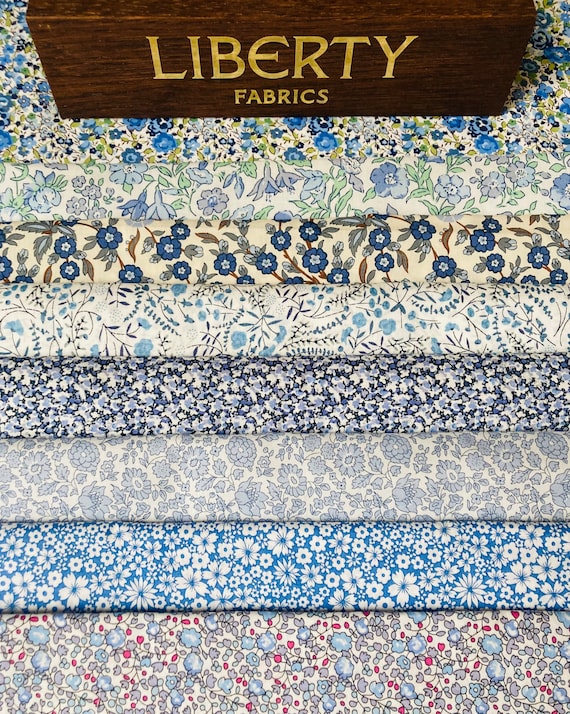 Liberty Tana Lawn ‘Blue Sprinkle’  Fabric bundle. 8 pieces of 6”x 9” Quality Lawns