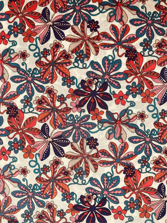 A Discontinued Liberty Tana Lawn 13” x 9”  fabric Orange and Blue ‘Tumbling Vine’ Free International Shipping