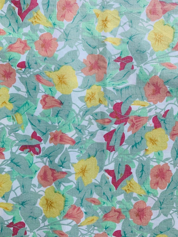 Collectors Corner Liberty Vintage Tana Lawn Orange, Green and Yellow fabric named ‘Convolvulus’. Cut to a generous 17 x 9” Patchwork