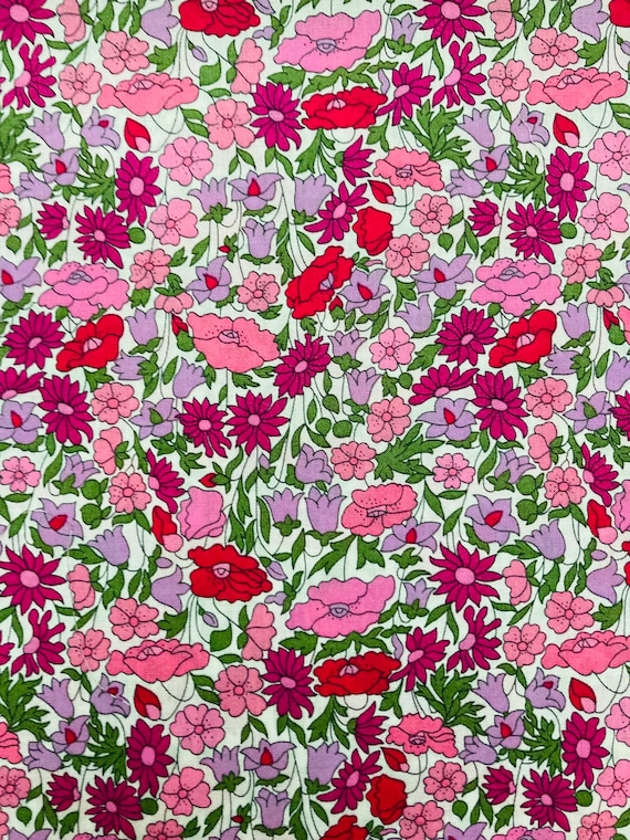 A Beautiful Pink and Green ‘Poppy Forest’ Liberty Tana Lawn 13”x 9” Crafting Patchwork