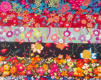 Sunset, A bright and vibrant pack of Liberty Tana Lawn fabrics. 8 different pieces cut to a generous 6”x 9”
