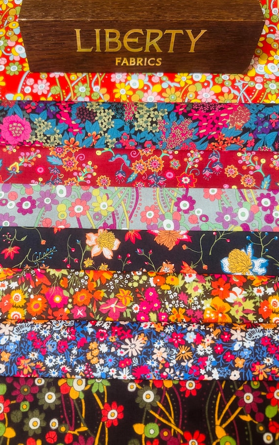 Sunset, A bright and vibrant pack of Liberty Tana Lawn fabrics. 8 different pieces cut to a generous 6”x 9”