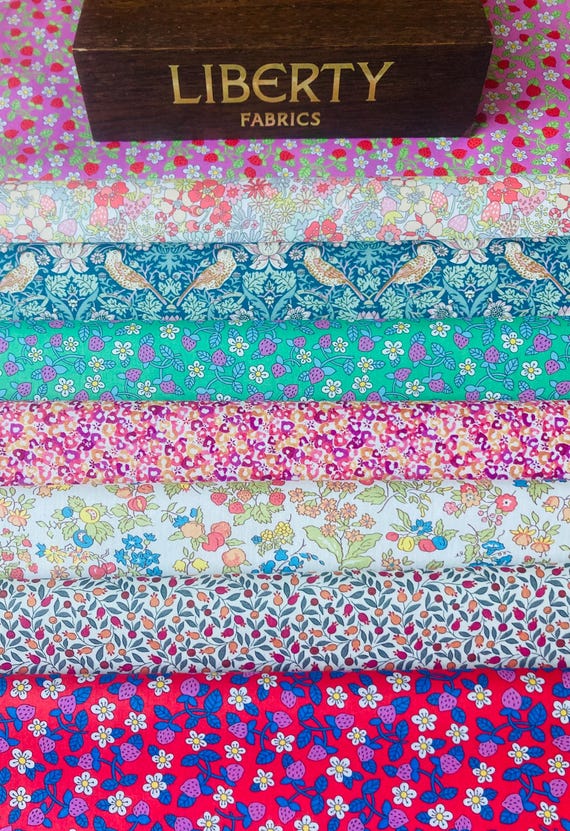 A Lovely Liberty Tana Lawn ‘Berries and Cherries’ Bundle Pack. 8 pieces, 6”x 9” Quality, Discontinued fabrics