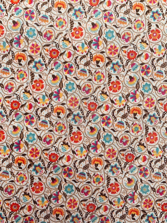 Discontinued Liberty Tana Lawn, Orange and Blue, ‘Le Temps Viendra’ 13”x 9” fabric.