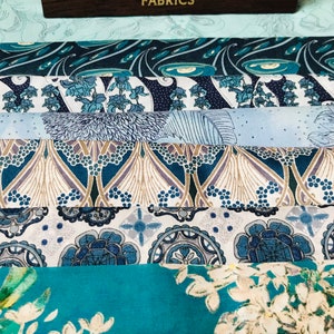 Tessuto Liberty Tana Lawn, "Bold Blues", pezzi da 8, sacchetto di tessuto 6"x9".