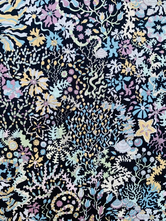 A Discontinued Liberty Tana Lawn 13” x 9”  fabric Black and Blue ‘Ocean Forest’
