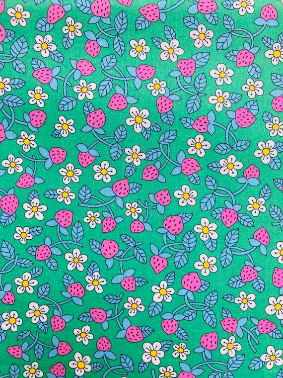 A lovely pink and green ‘Strawberries and Cream’, Liberty Tana Lawn 40 x 50cm Patchwork Crafting