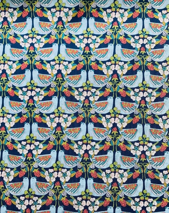 Liberty Tana Lawn Blue and Green ‘Strawberry Feast’ 13 x 9” Patchwork Crafting