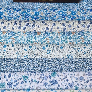 Liberty Tana Lawn ‘Petit Bleu’  Fabric bundle. 8 pieces of 6”x 9” Quality Lawns #Adele