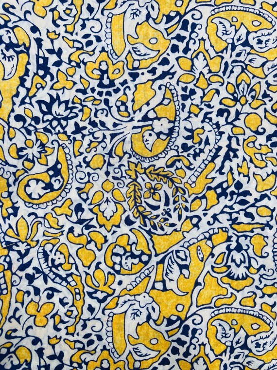 A Gorgeous Liberty Tana Lawn 13” x 9” fabric Yellow and Navy ‘Lagos Laurel’