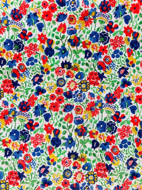 A Beautiful Red and Blue ‘Kaylie Sunshine’ Liberty Tana Lawn 13”x 10” Crafting Patchwork