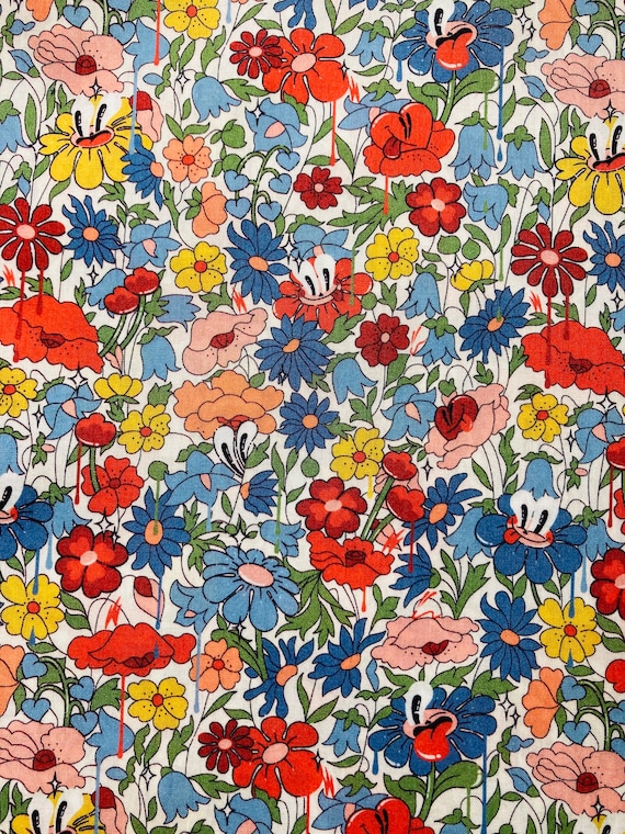A Beautiful Red and Blue ‘Hattie Park’ Liberty Tana Lawn 13”x 9” Crafting Patchwork