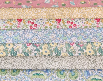 A Beautiful ‘Water Garden’ fabric pack. These packs contain 8 pieces of Liberty Tana Lawn cottons, cut to a generous 6”x 9” size.