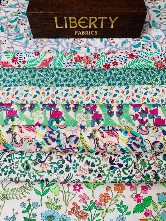 Liberty Tana Lawn “Fresh Greens” Fabric Pack. 8 pieces, 6”x 9” Quality, discontinued fabrics.