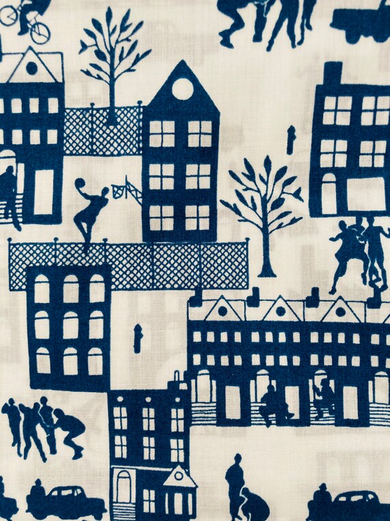 A fun novelty prison design, ‘D Squared’ Liberty Tana Lawn 13”x 9” Discontinued. Blue