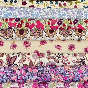 &quot;Eingestelltes Liberty Tana Lawn &quot;&quot;Pretty Purple&quot;&quot; Stoffpaket.&quot; 8 Stück 15x23cm.