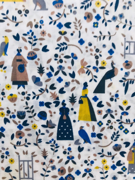 Liberty Tana Lawn Vintage 13”x 9” Blue and Yellow Victorian fabric called ‘Lotta’. Free International Shipping