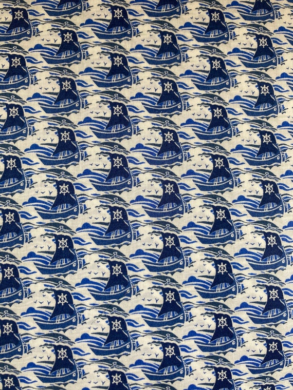 Liberty Tana Lawn Fabric Blue Ships boats ‘Samols’ 13”x 9”