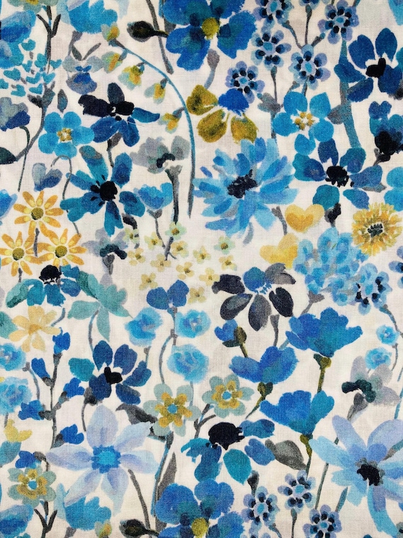 A Beautiful Blue And Yellow ‘Dreams of Summer’ Liberty Tana Lawn 13”x 9” Crafting Patchwork