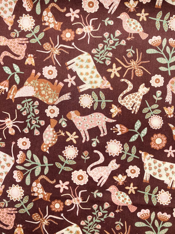 A Fun, animal themed Brown and Pink ‘Folk Tails’ Liberty Tana Lawn 13”x 9” Crafting Patchwork