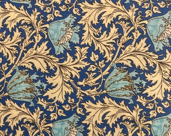 Liberty Tana Lawn 13”x 9” A Lovely Turquoise and Gold ‘Anemone’ William Morris design.