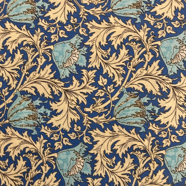 Liberty Tana Lawn 13”x 9” A Lovely Turquoise and Gold ‘Anemone’ William Morris design.