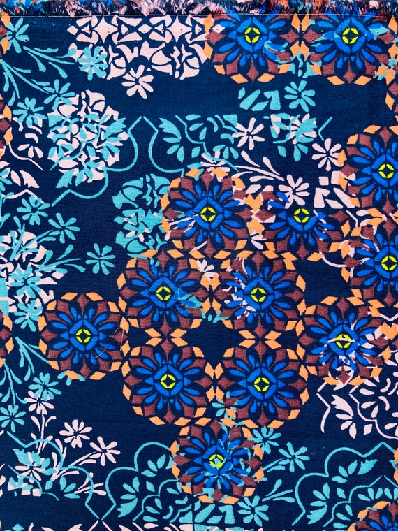 A lovely Discontinued Blue and Orange ‘Floral Filagree’ Liberty Tana Lawn cut to a generous 40 x 50cm
