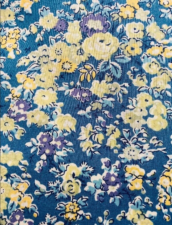 Blue and Yellow Vintage ‘Tatum’ Liberty Tana Lawn 13”x 9” Fabric. Crafting Patchwork
