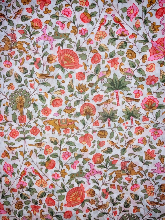 Novelty Peach and Green ‘Imran’’ Liberty Tana Lawn. 13”x 9”