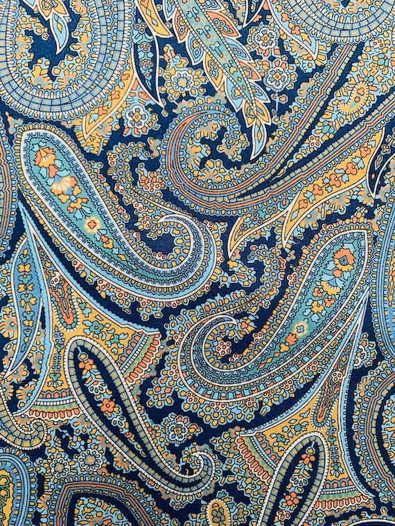 Liberty Tana Lawn 13”x 9” Paisley Park, a Gorgeous Blue and Mustard Paisley.
