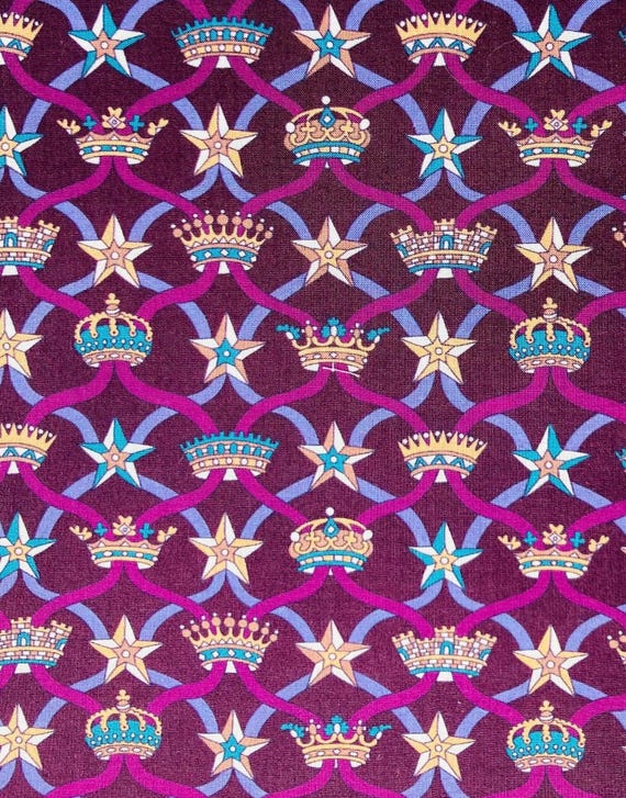 A Classy Purple And Gold ‘Windsor Ribbons’ Liberty Tana Lawn 13”x 9” Crafting Patchwork