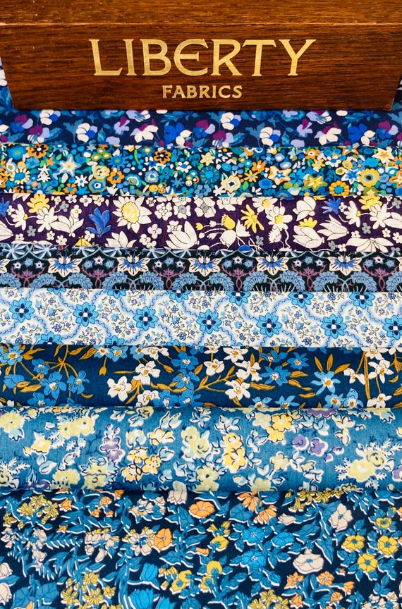 Liberty Tana Lawn ‘Sparkling Blues’  Fabric bundle. 8 pieces of 6”x 9” Quality Lawns #Adele