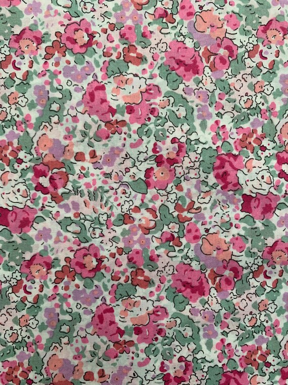 A large scale, striking Pink and Green Liberty Tana Lawn, ‘Claire Aude, 13”x 9” Fabric. International shipping
