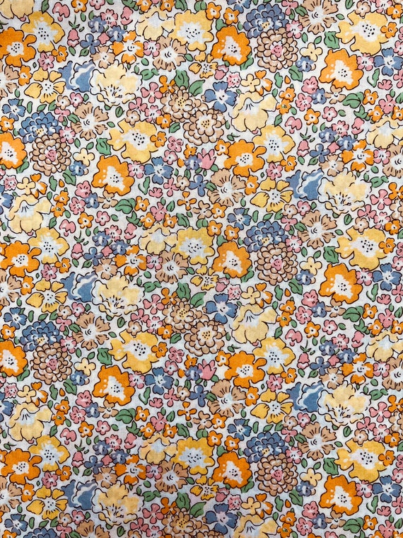 A Lovely Organic Pink and Yellow ‘Michelle’ Liberty Tana Lawn 13”x 9” Fabric. Free worldwide postage