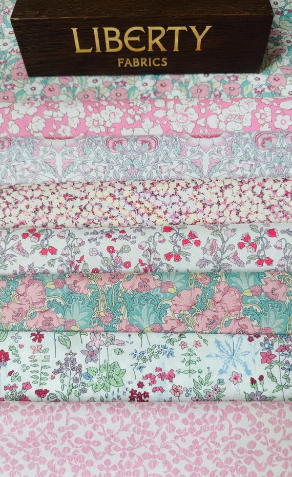 A Beautiful ‘Tickled Pink’ fabric pack. Quality Liberty Tana Lawn cottons cut to a generous 6”x 9”.