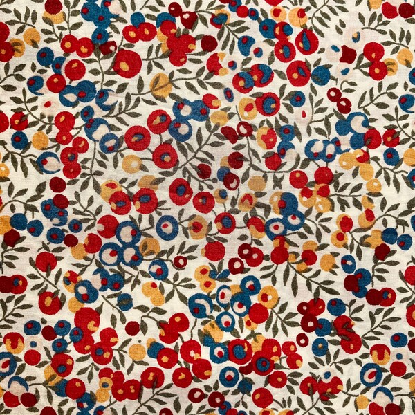 A rare colourway in this gorgeous Liberty Tana Lawn Blue and Red Vintage ‘Wiltshire Berry’ 13 x 9” fabric.