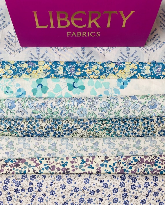 Liberty Tana Lawn ‘Blue Collection ’  Fabric bundle. 8 pieces of 6”x 9” Quality Lawns