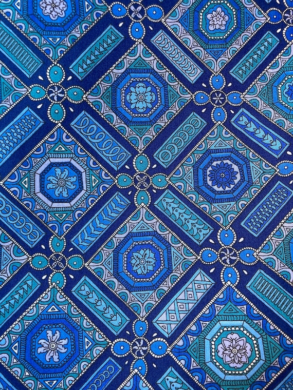 Blue ‘Benjamin’ Aztec style Liberty Tana Lawn 13”x 9” International Shipping