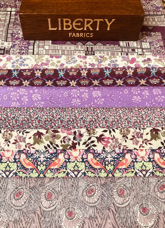 A Lovely Liberty Tana Lawn ‘Royal Purple’ fabric Pack. 8 pieces, 6”x 9”