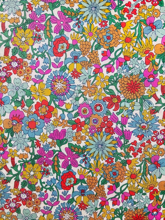 A Lovely Pink and Yellow ‘Floral Jazz’ Liberty Tana Lawn 13”x 9” Fabric. Free worldwide postage