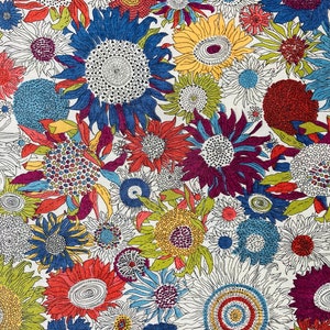 Liberty Tana Lawn Blau und Orange, ‘Susanna’ Sonnenblume, Stoff 40 x 50 cm Patchwork Crafting