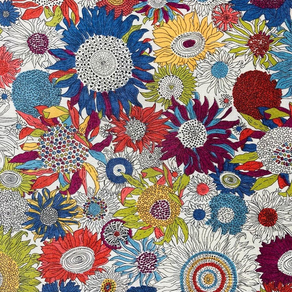 Liberty Tana Lawn Blue et Orange, « Susanna » Tournesol, tissu 40 x 50 cm Patchwork