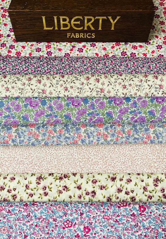 A Lovely Liberty Tana Lawn ‘Petite Violet’ fabric Pack. 8 pieces, 6”x 9”