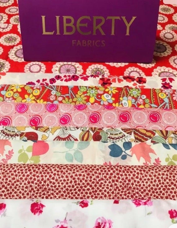 A Beautiful ‘Simply Reds’ fabric pack. These packs contain 8 pieces of Liberty Tana Lawn cottons, cut to a generous 6”x 9” size.