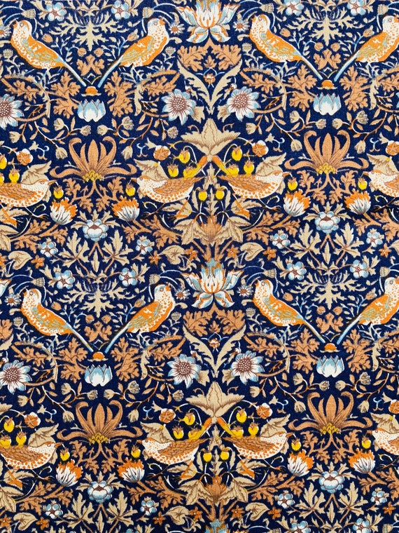 A beautiful vintage ‘Strawberry Thief’ Liberty Tana Lawn cut to a generous 14 x 9 1/2” Brown and Blue