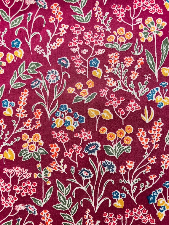 Liberty Tana Lawn 13”x 9” Maroon, Green and Mustard Vintage ‘Tess and Rosa’ #Adele