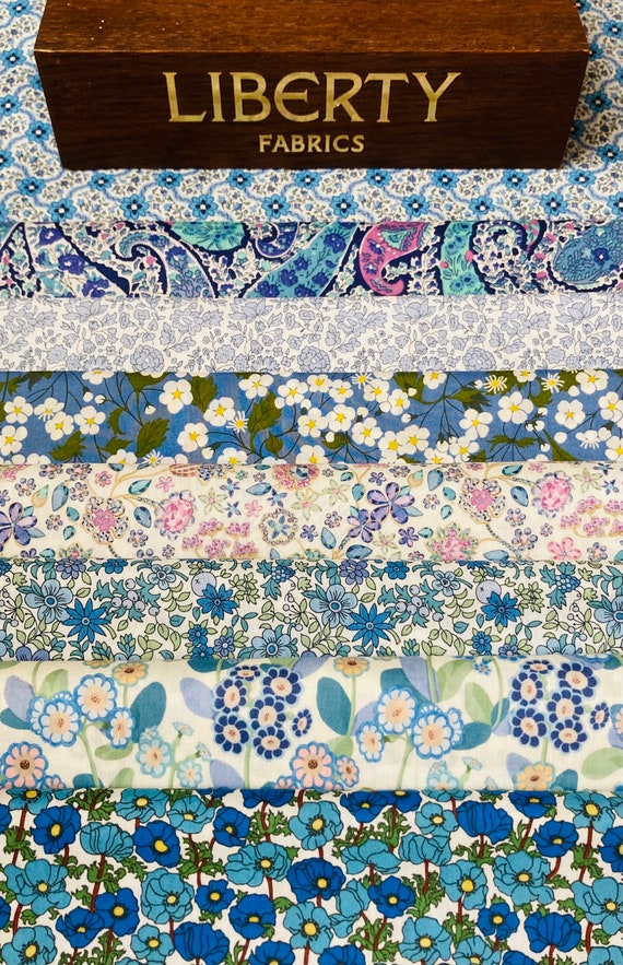 Liberty Tana Lawn Hidden Gems ‘Tanzanite’ fabric bundle. 8 pieces of 6”x 9” Quality Lawns