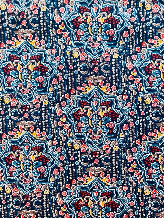 An unusual vintage blue and red ‘Ruby Templar’ Liberty Tana Lawn 40 x 50cm Patchwork Crafting