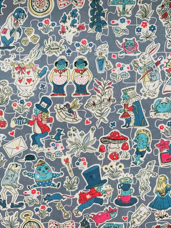 Novelty Grey and Multicoloured Liberty Tana Lawn Fabric called ‘Gallymoggers’ 13”x 9”. I offer free international shipping.